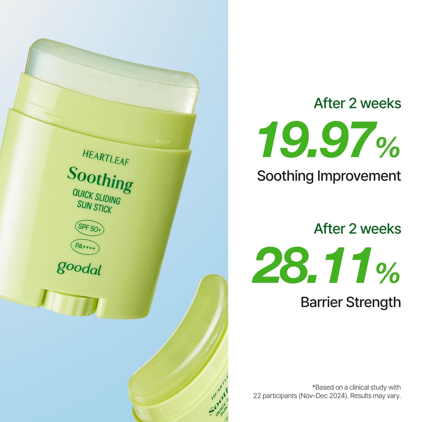 GOODAL Heartleaf Soothing Quick Sliding Sunscreen Stick, Broad Spectrum SPF 50, Lightweight Korean