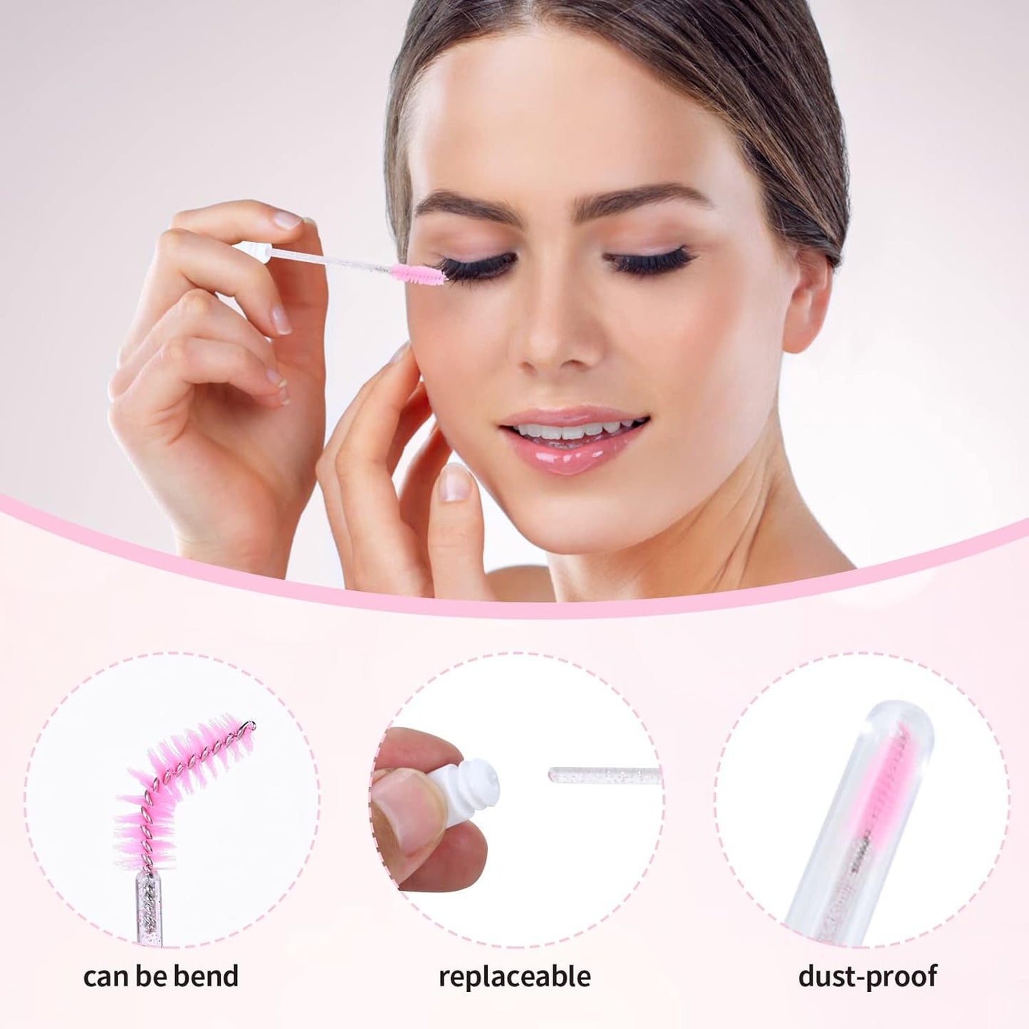 50 Pcs Lash Shampoo Bottle Brushes Set (Pink)