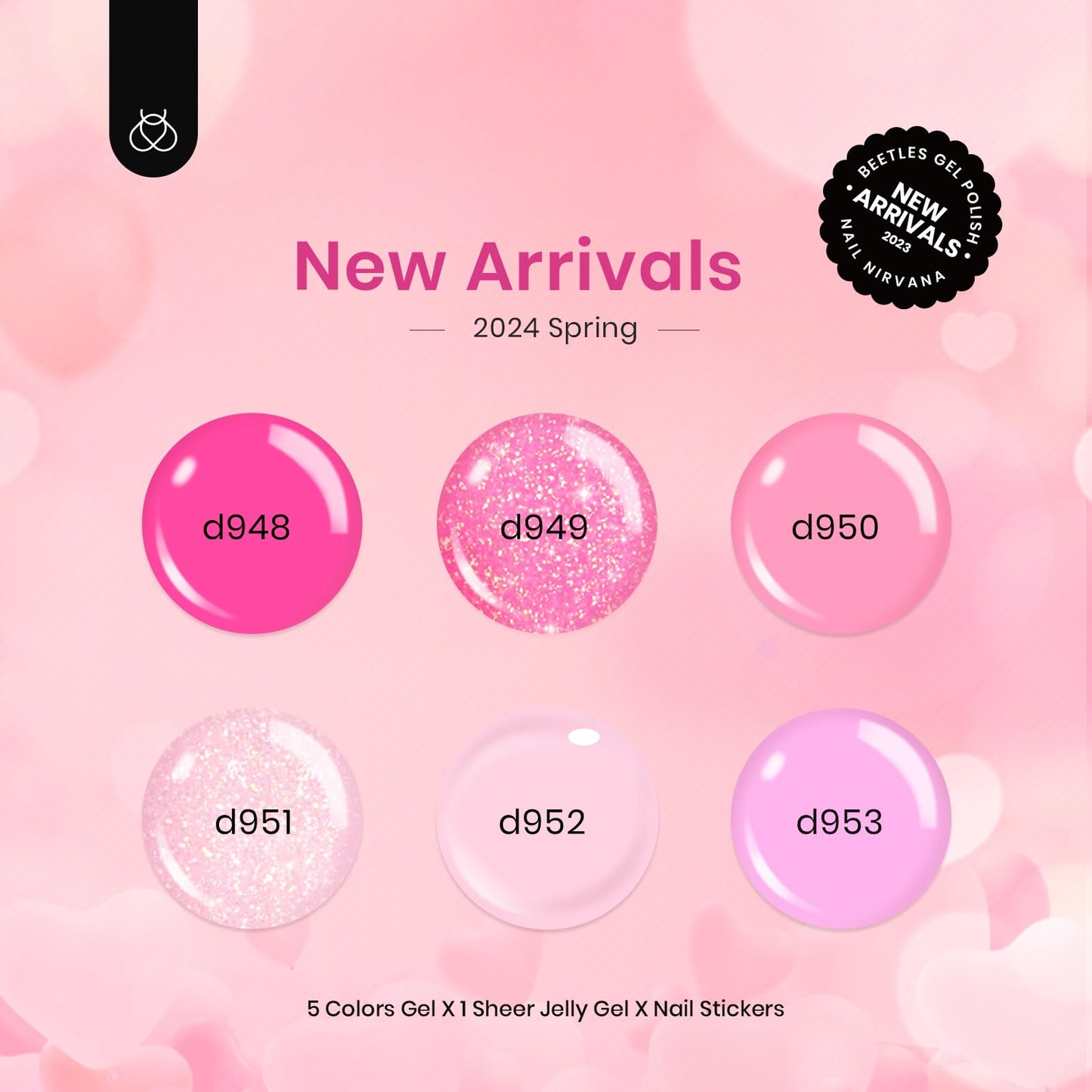 Beetles Pink Gel Nail Polish Set, 6 Colors Hot Pink Glitter Bright Jelly