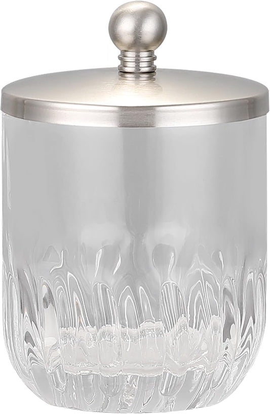 Glass Jar with Metal Lid for Bathroom Organization, Clear Apothecary Jar for Cotton Balls, Q Tips, and Small Accessories, Stylish Bathroom Storage Container Nickel