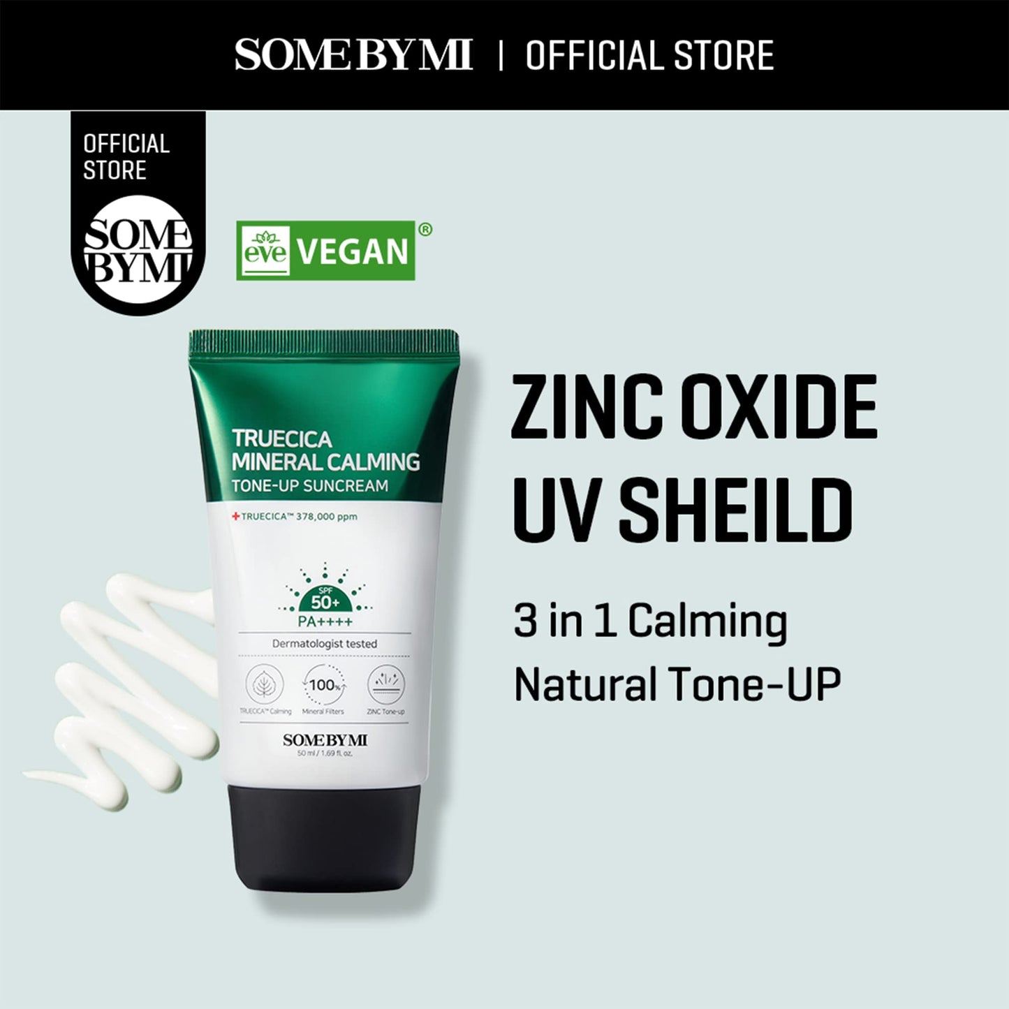 SOME BY MI Truecica Mineral Calming Tone-Up Suncream / SPF50+, PA++++ / 1.69Oz, 50ml / Brightening