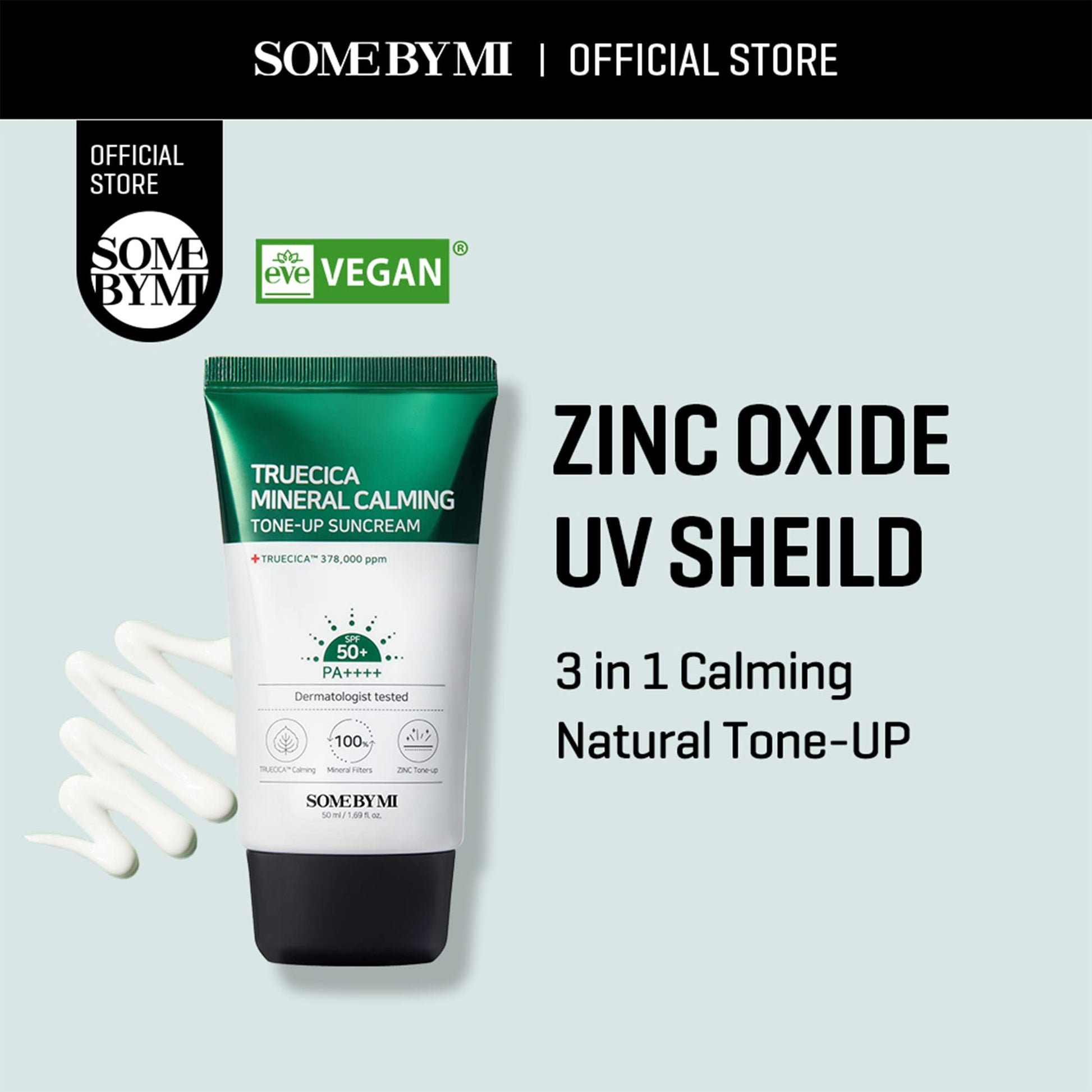 SOME BY MI Truecica Mineral Calming Tone-Up Suncream / SPF50+, PA++++ / 1.69Oz, 50ml / Brightening