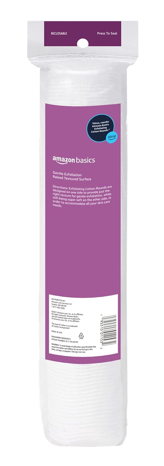 Amazon Basics Exfoliating Cotton Rounds, 100 Count (Pack of 1)