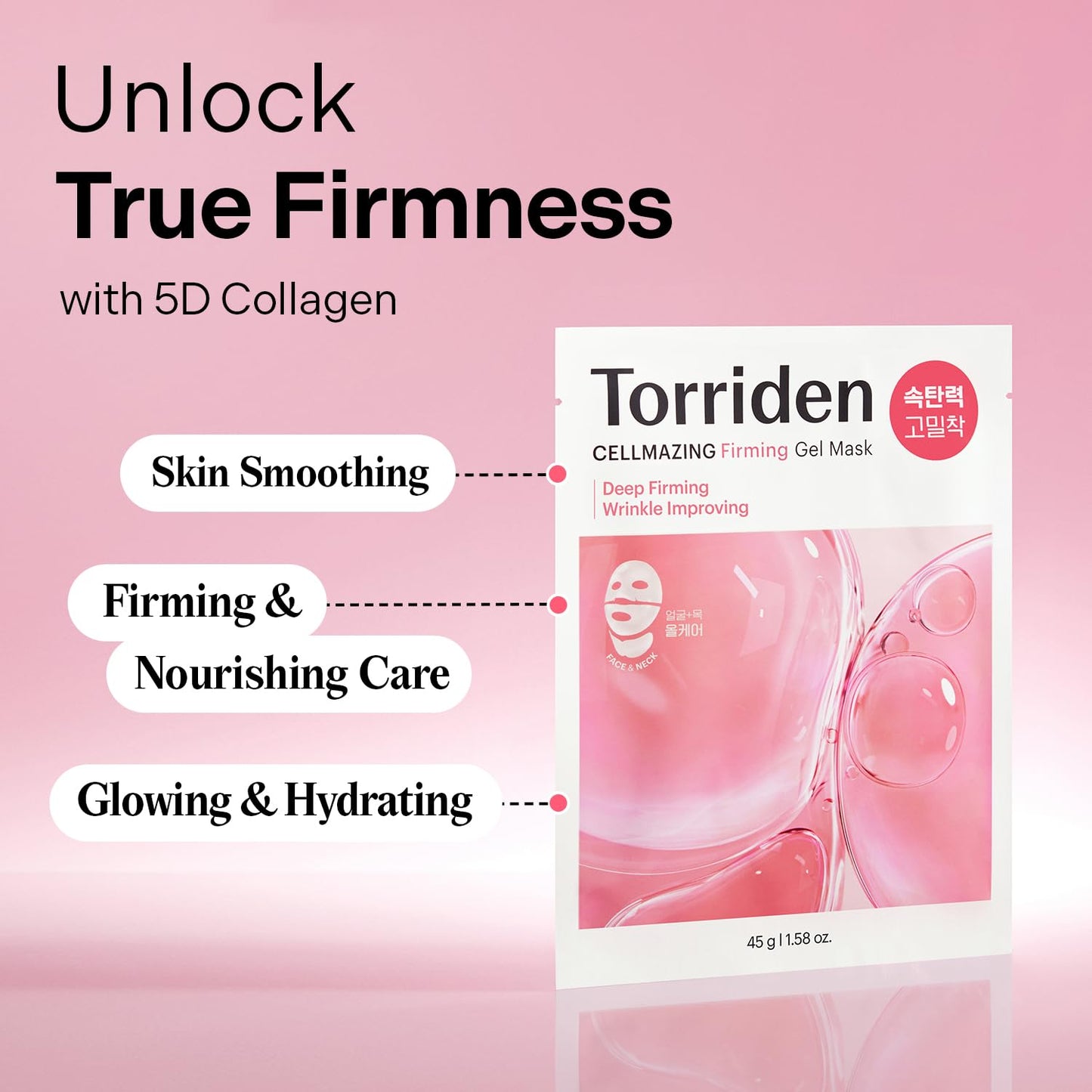 Torriden CELLMAZING Collagen Firming Gel Sheet Mask for Face & Neck (4 Pack) | Smoother