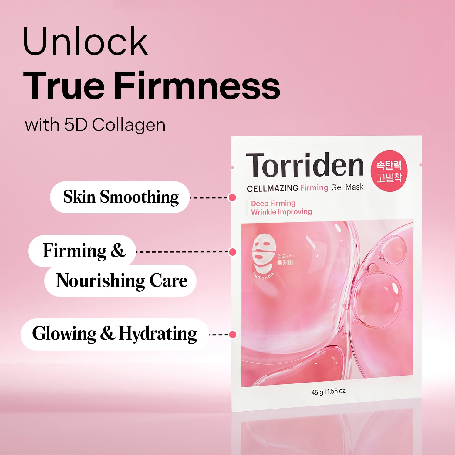 Torriden CELLMAZING Collagen Firming Gel Sheet Mask for Face & Neck (4 Pack) | Smoother