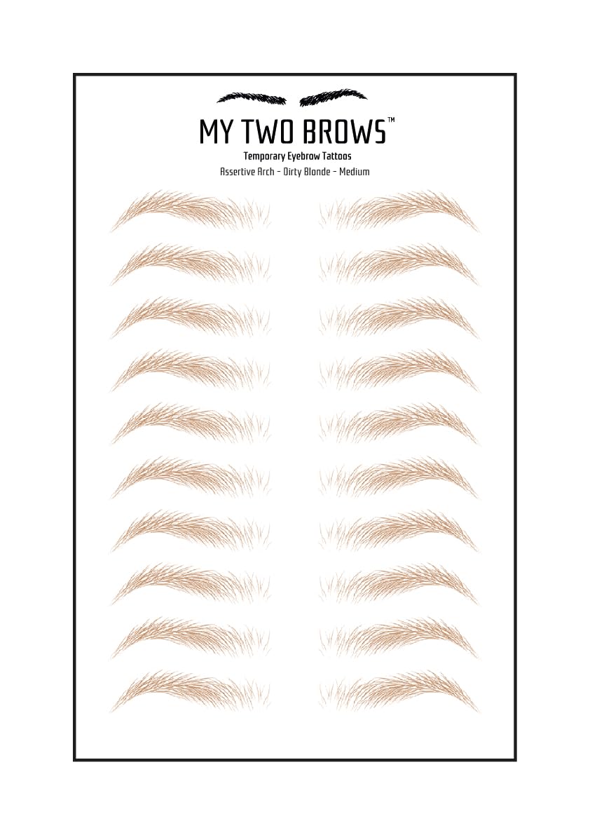 (10 pairs) Dirty Blonde Temporary Eyebrow Tattoo - Medium Size - Waterproof & Smudgeproof - Assertive Arch Style Eyebrow Stickers - Sheet Lasts up to 30 Days - Won't Work on Existing Brows