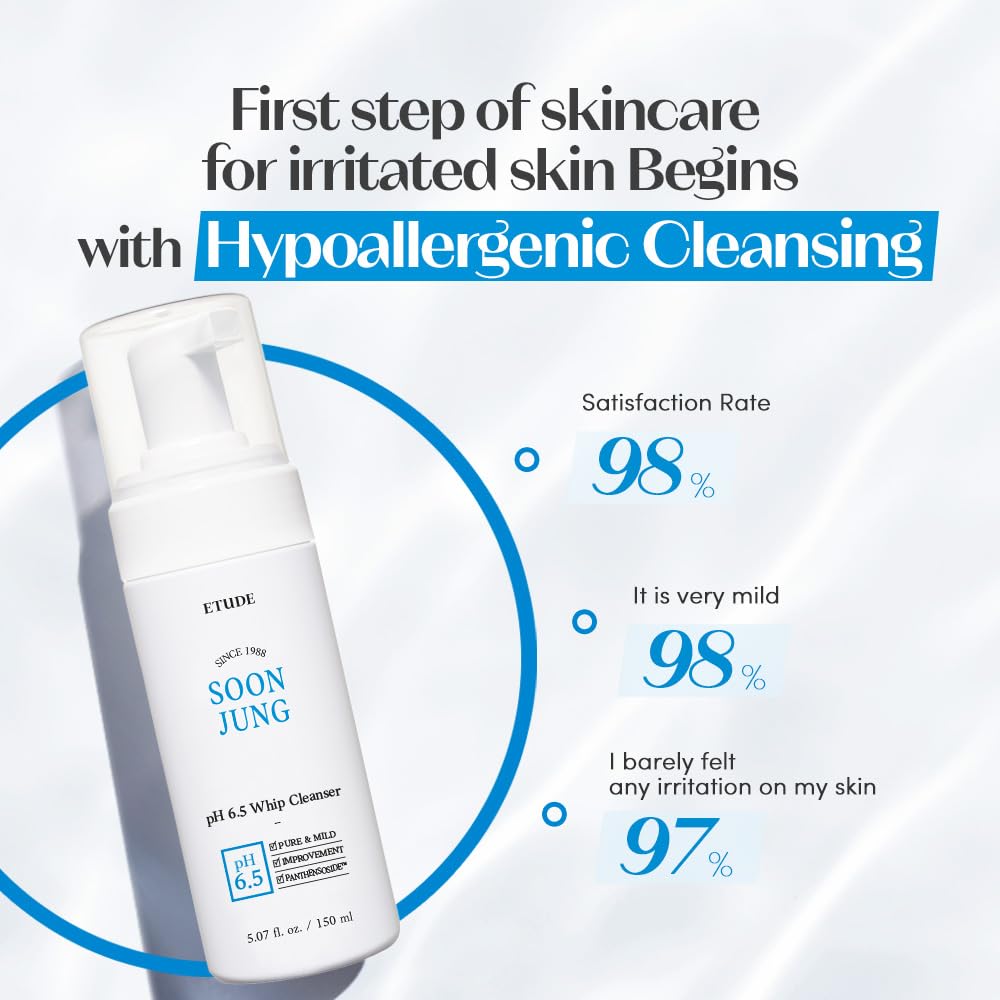 ETUDE SoonJung pH 6.5 Whip Face Cleanser for Sensitive Skin, 5.07 fl oz