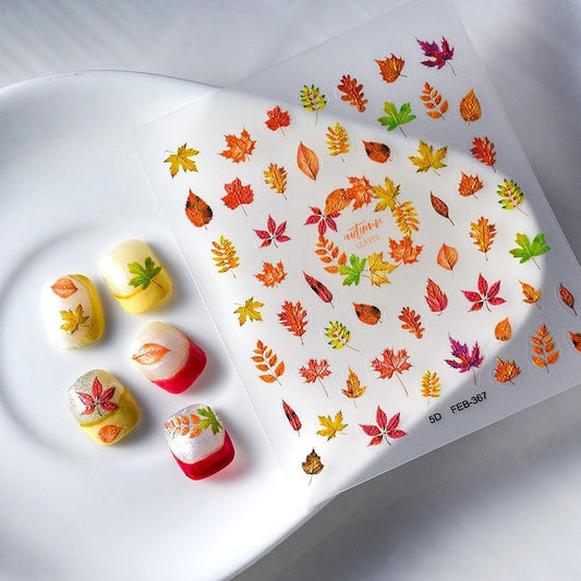 Fall Nails Stickers Maple Leaves Nails Sticker 5D Embossed Autumn Leaf Self Adhesive Sticker Nail