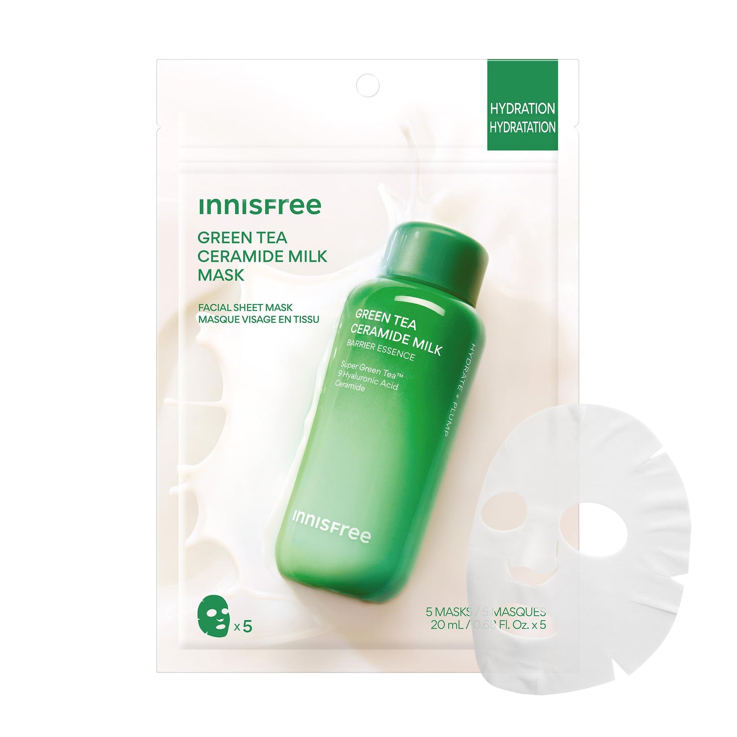 innisfree Green Tea Ceramide Milk Mask | Lightweight Korean Sheet Mask for Hydration Fast |