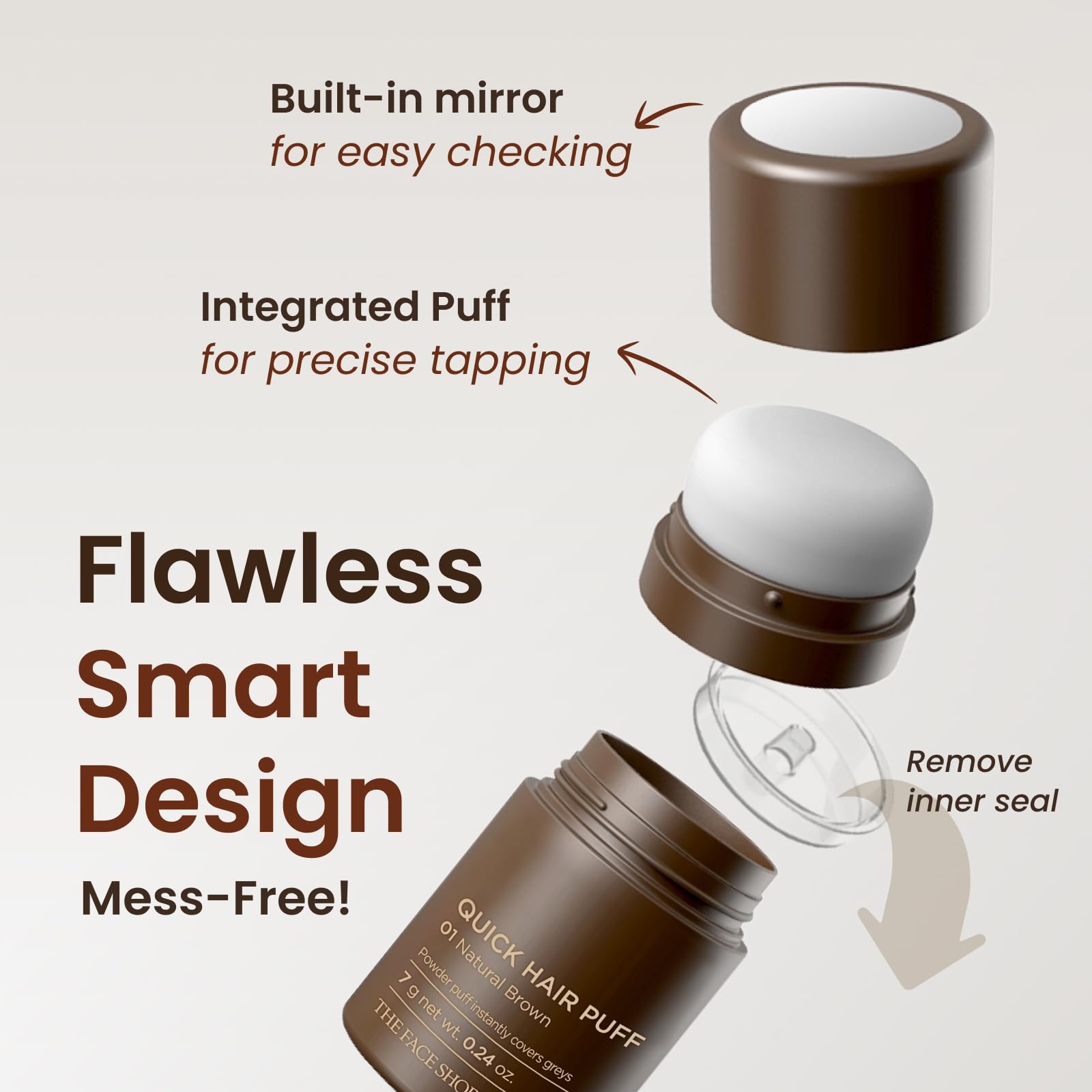The Face Shop Quick Hair Puff - Natural Brown - Root Touch Up Hair Color, Hairline Powder Conceals