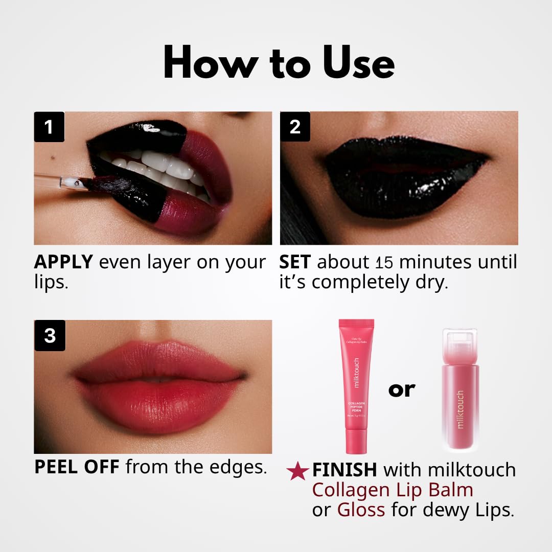 MILKTOUCH Black Peel Off Lip Tattoo - Long-Lasting Matte Lip, Waterproof & Transfer-Proof, Highly Pigmented, Stay-On-All-Day Lip Tint Stain (4.5g) #04 Black Apricot