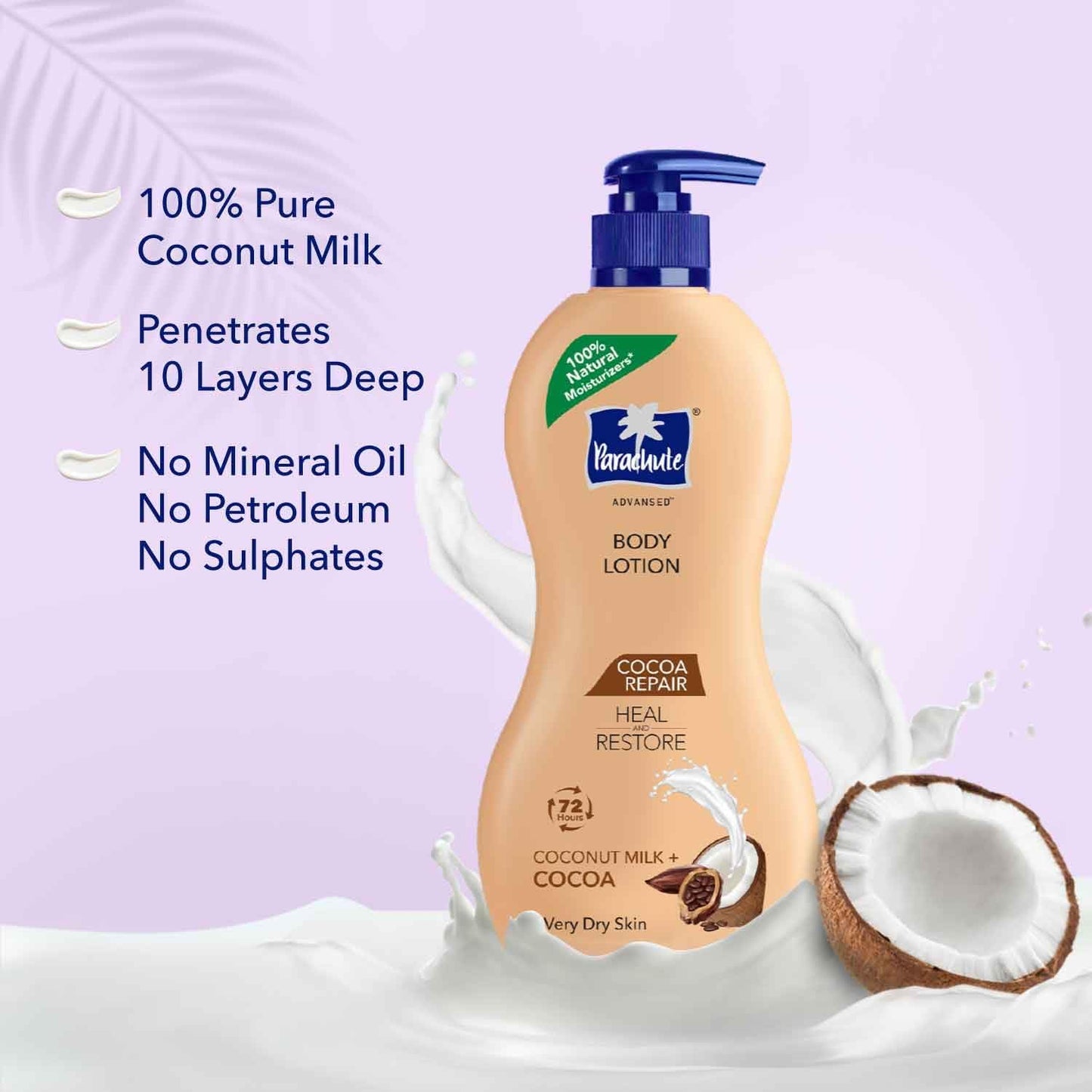 Parachute Advansed Cocoa Repair Body Lotion for Very Dry Skin, Intense Moisture with Coconut Milk