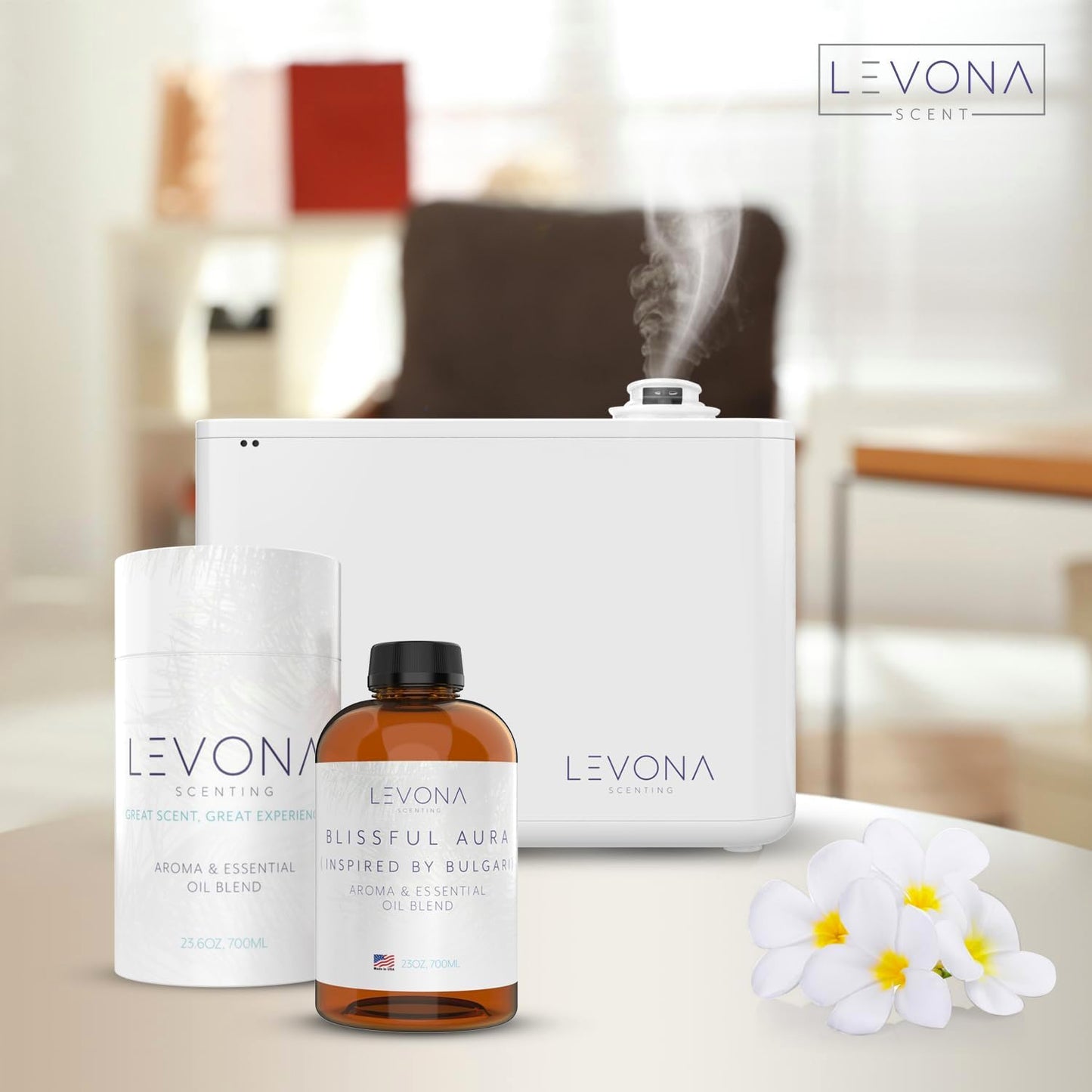 Levona Scent Essential Oils for Diffuser: Blissful Aura Diffuser Oil with Notes of Amber, Musk & Jasmine - Home Luxury Scents for Hotel - Fragrance Oil - 700 Ml Essential Oil