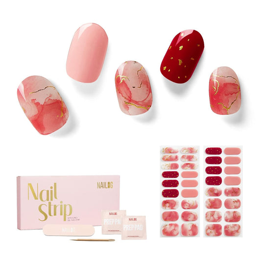 Nailog Semi Cured Gel Nail Strips 34 pcs | Long Lasting Nail Polish Sticker Wraps with Glossy Gel