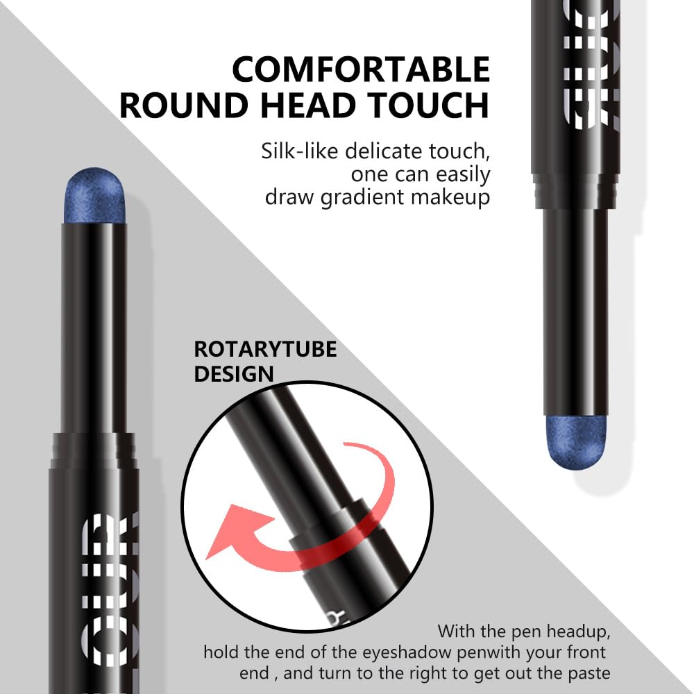 Royal Blue Shimmer Cream Eye Shadow Stick Makeup for Women, Royal Blue Shimmer Matte Eye Shadow Brightener Stick for Eyes, Waterproof Eyeshadow Pencil Applicator Blendable for Eye Highlight 18