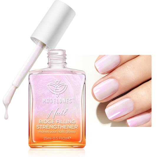 modelones Nail Strengthener Pearl Pink Nail Strengthener and Growth White Nail Polish for Thin Weak