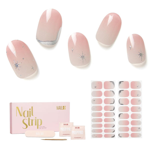 Semi Cured Gel Nail Strips - NAILOG 34 Pcs Gel Nail Stickers Buy 2 Get 1 UV Light | Long Lasting