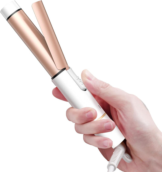 Mini Travel Curling Iron, European Travel Curling Iron Dual Voltage (100V-240V) Mini Size for Short Hair 1 inch, Portable Hair Curler with 30s Fast Heating Constant 180° for International (White)