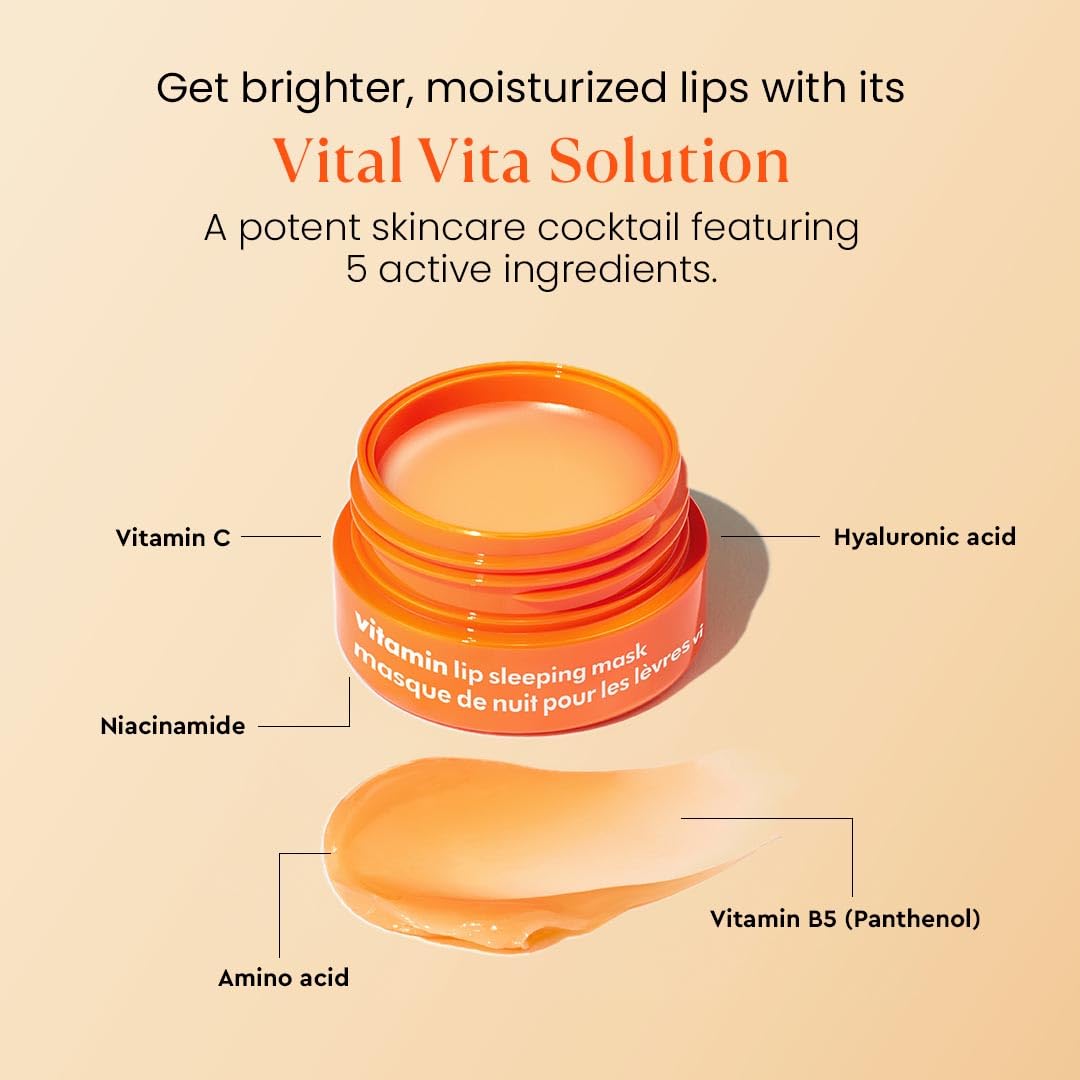 The Face Shop Vitamin C Lip Sleeping Mask - Smooths & Softens Dry Lips - Hydrating Lip Mask, Lip