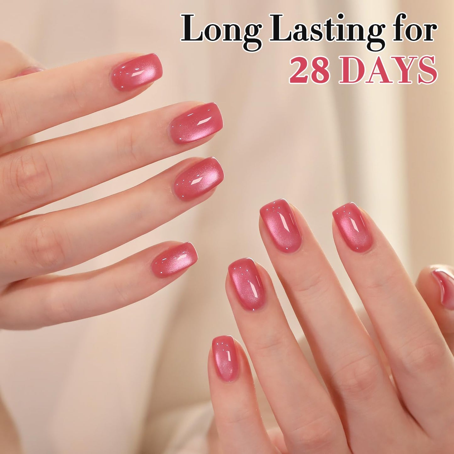 Double Rhythm 0.5 OZ Cat Eye Gel Polish with Magnet 15ML Holographic Glitter Shimmer Translucent Jelly Color Magnetic Nail Polish Salon DIY at Home (Red Pink-MC1207)