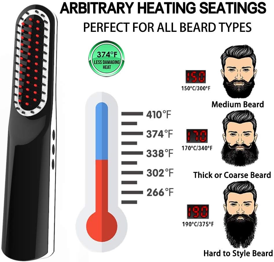 Beard Straightener, Beard Straightening Comb with Cordless/Mini Sized/Auto Shut Off for Traveling, Home, Dating, Great Gift for Dad, Father's Day Gift