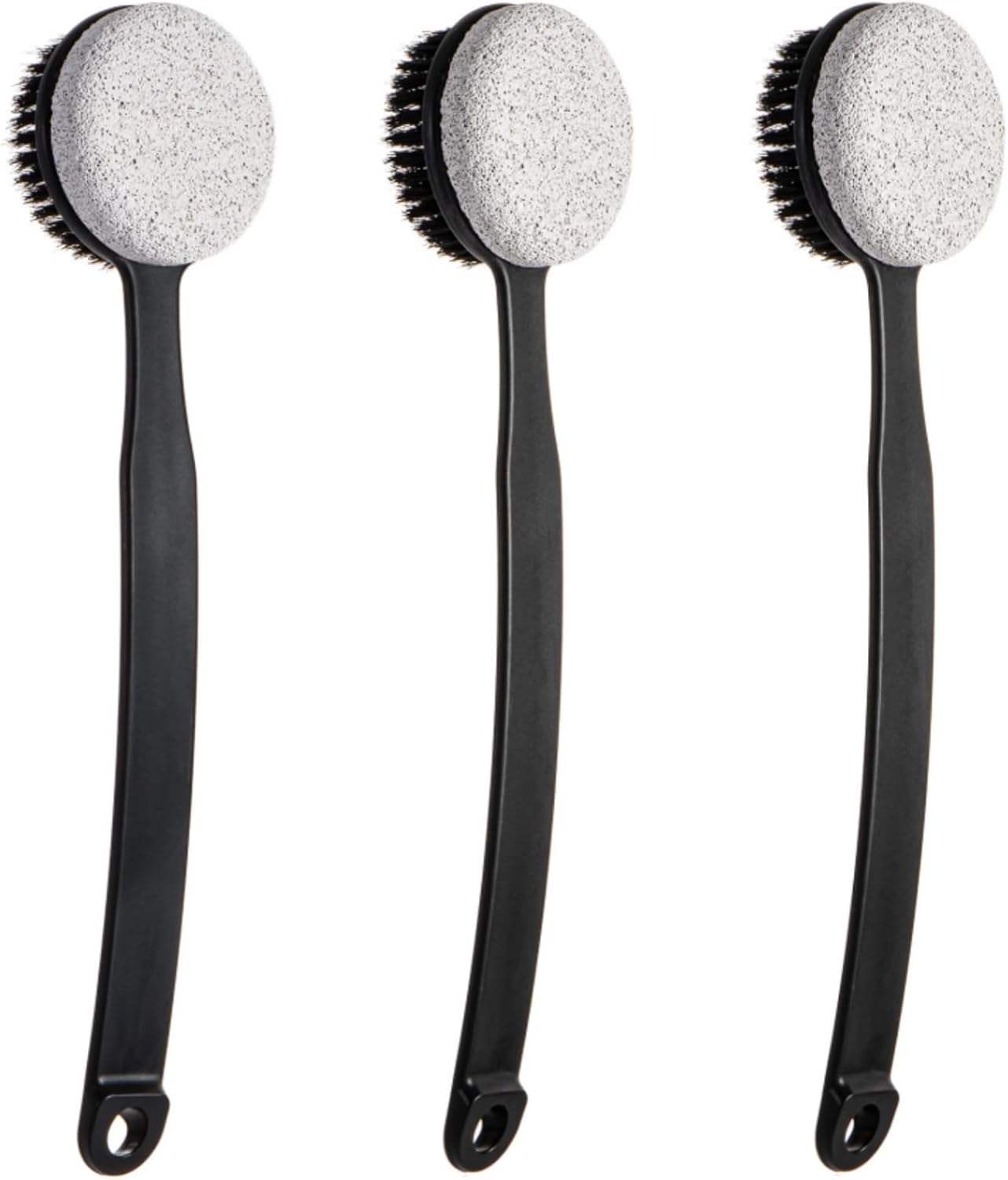 Pumice Stone for Feet with Long Handle (Double-Faced Curved Handle,Black, Count, 3.0)