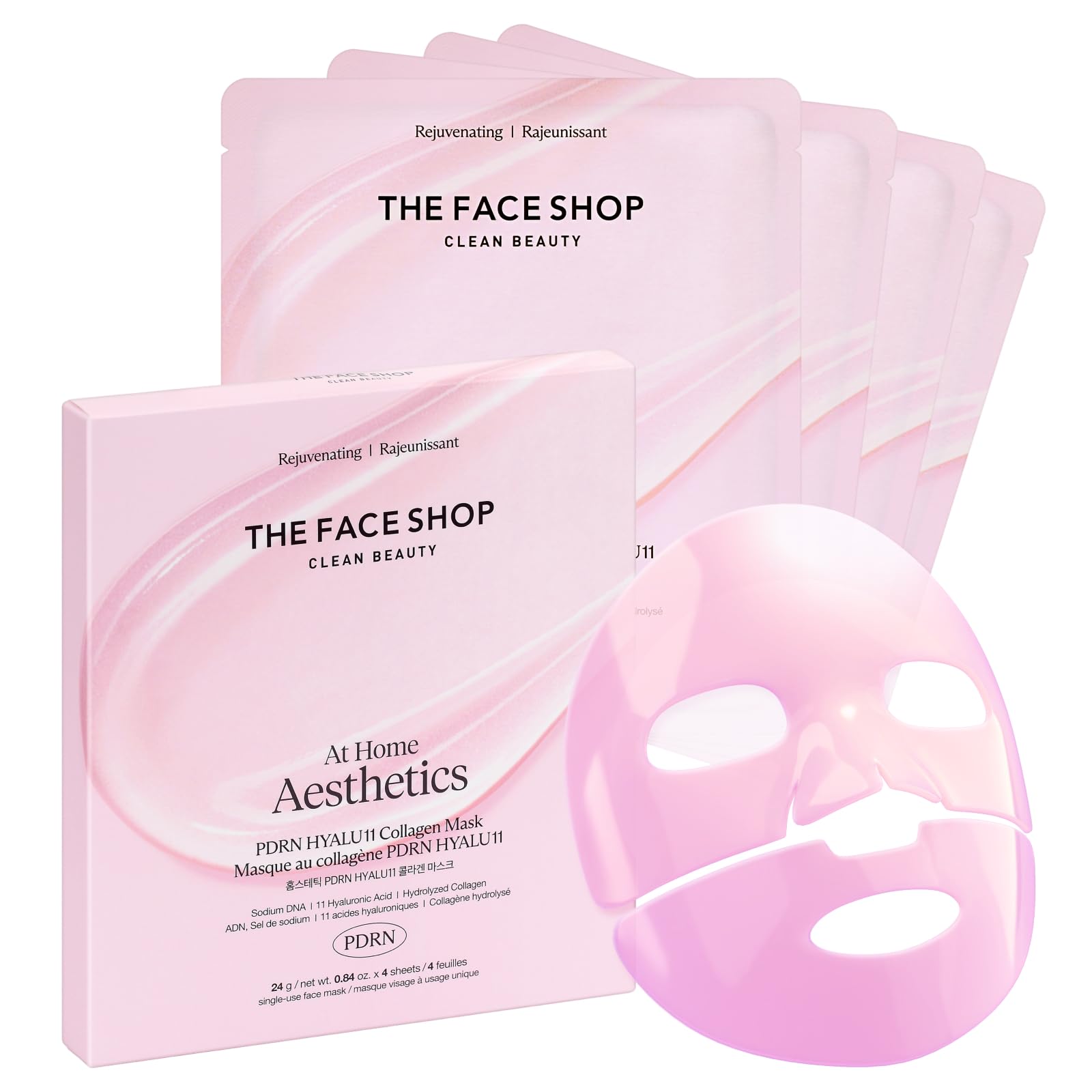 The Face Shop Rose PDRN Pink Collagen Face Mask, Korean Glass Skin Essential, Hyaluronic Acid for