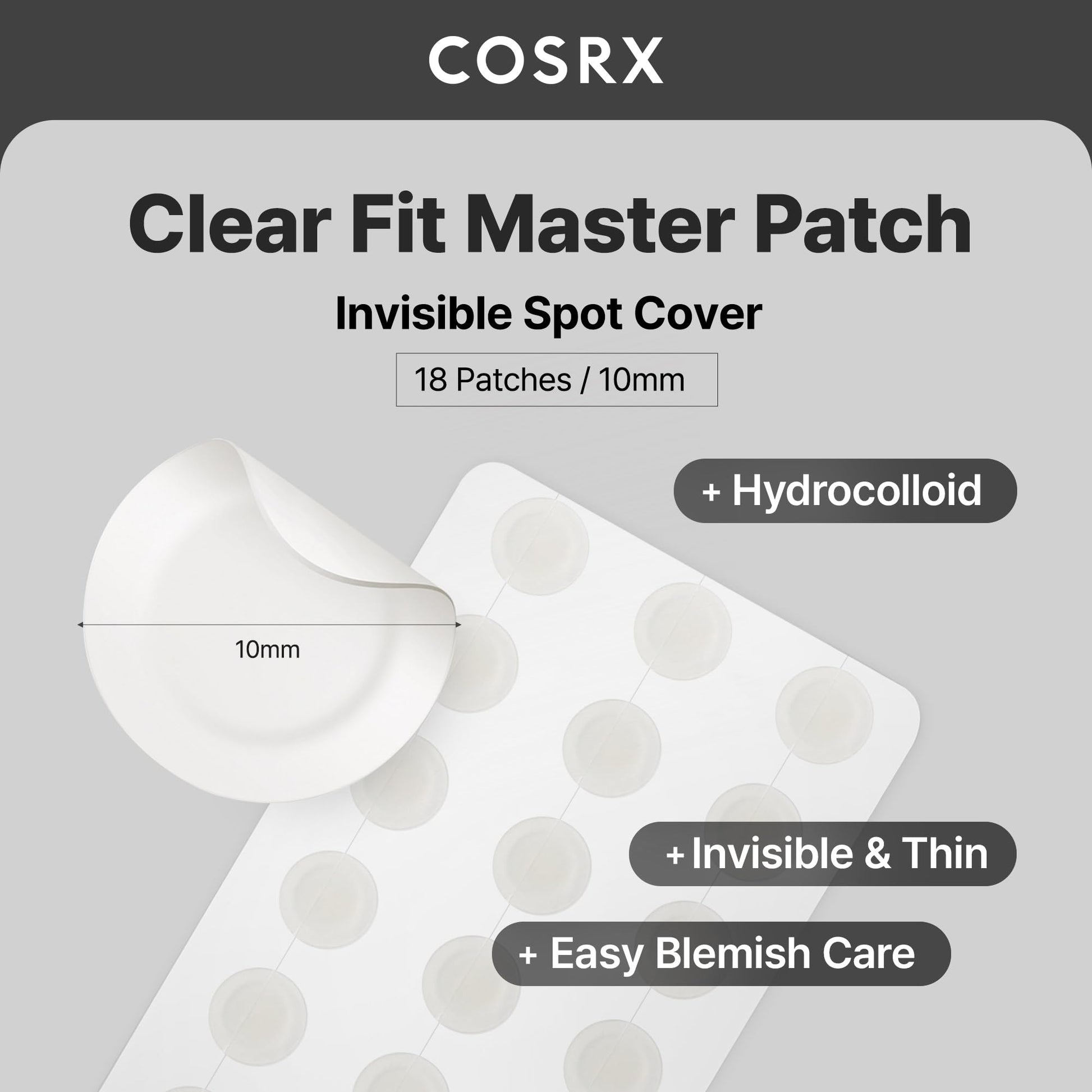 COSRX Clear Fit Invisible Master Patch, Ultra-Thin Spot Cover (18 Counts)