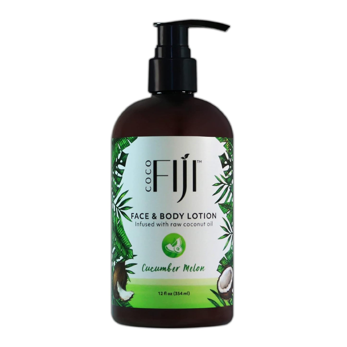 Coco Fiji Face & Body Lotion Infused With Coconut Oil | Lotion for Dry Skin | Moisturizer Face Cream & Massage Lotion for Women & Men | Cucumber Melon 12 oz, Pack of 1
