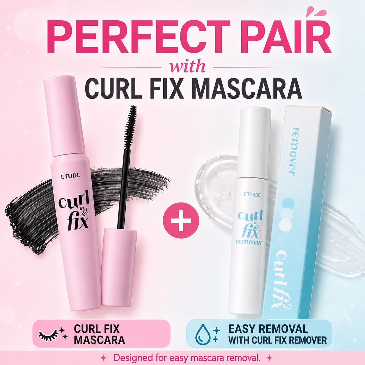 ETUDE Curl Fix Waterproof Mascara Duo, Long-Lasting, Black, 0.27 fl oz x 2