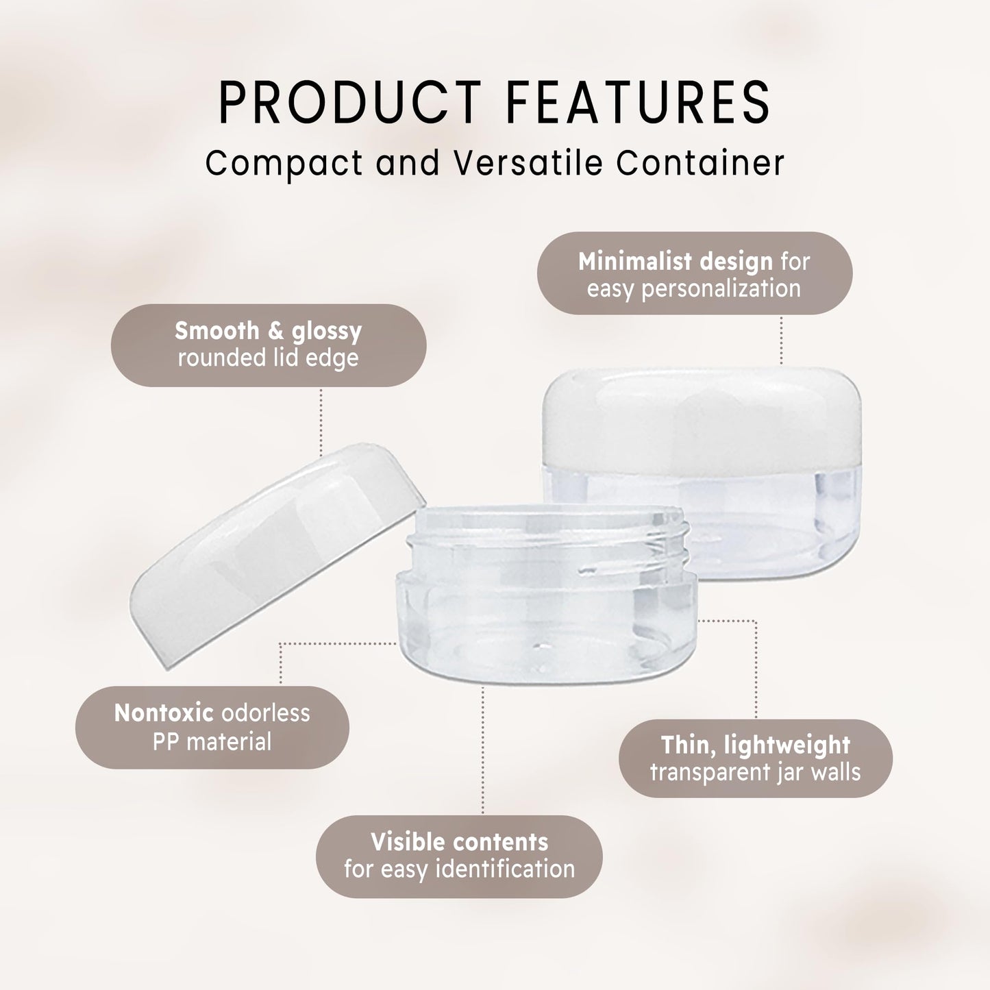 (Quantity: 12 Pieces) Beauticom 15G/15ML (0.5oz) Clear Round Jar with White Lids for Cosmetics