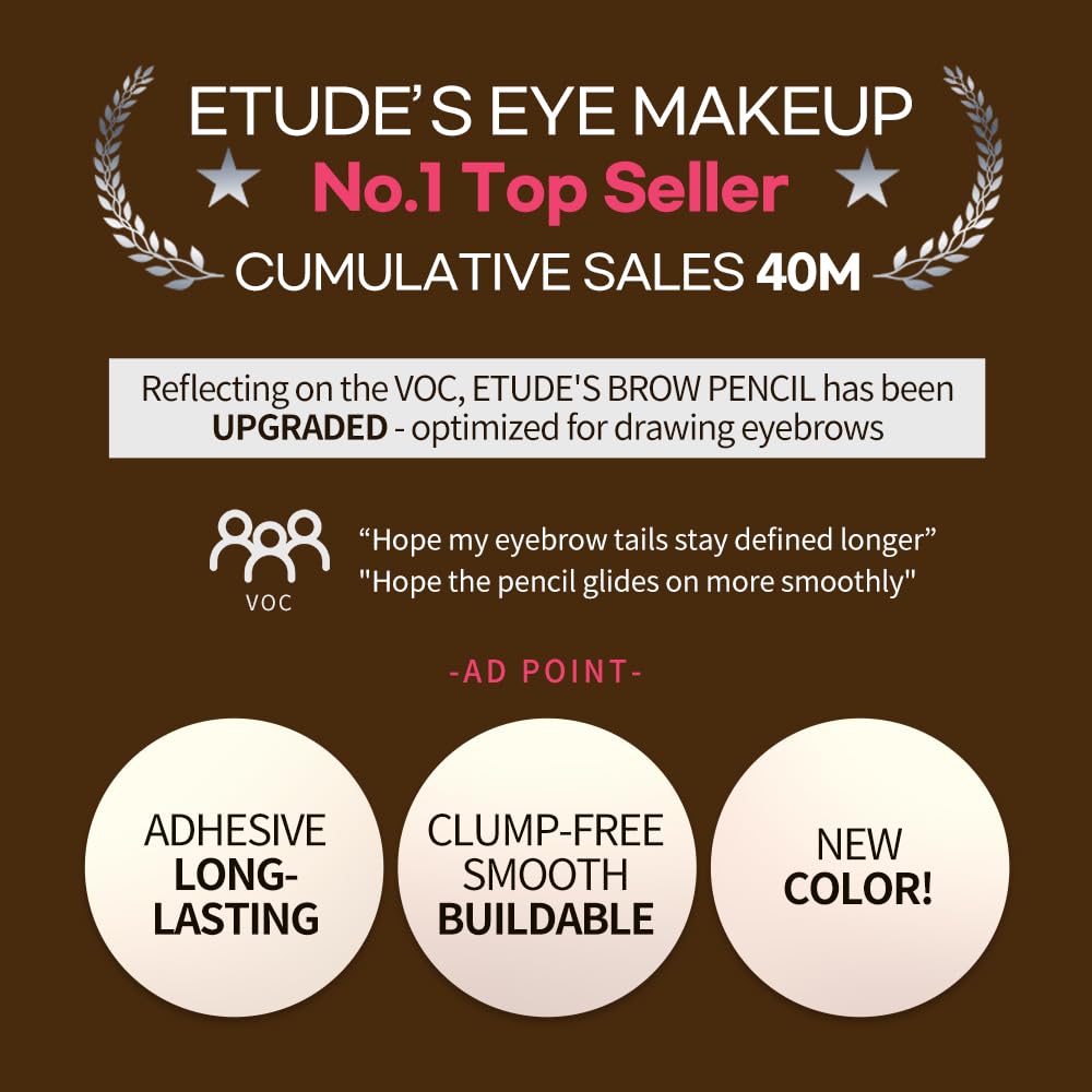 ETUDE Drawing Eye Brow, Eyebrow Pencil, Microblading, Long Lasting, Soft Textured Natural Daily