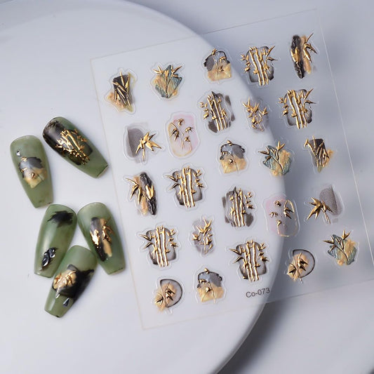 Bamboo Nail Art Stickers 5D Embossed Plants Nail Stickers, Self-Adhesive Durable Nail Art Decals