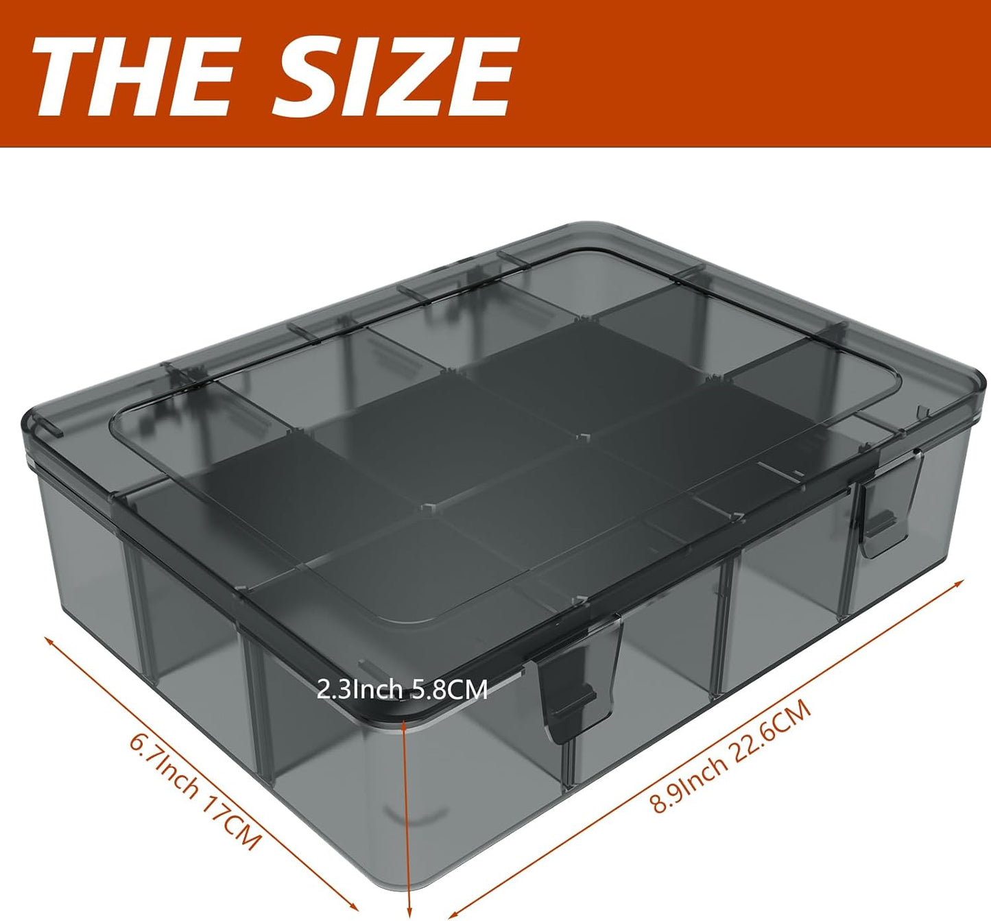 Plastic Organizer Tackle Box, Large 12 Grids Clear Bead Organizer Compartment Box with Removable Dividers for Snackle box,Parts, Earring Container Tool Fishing Hook Hair Accessories