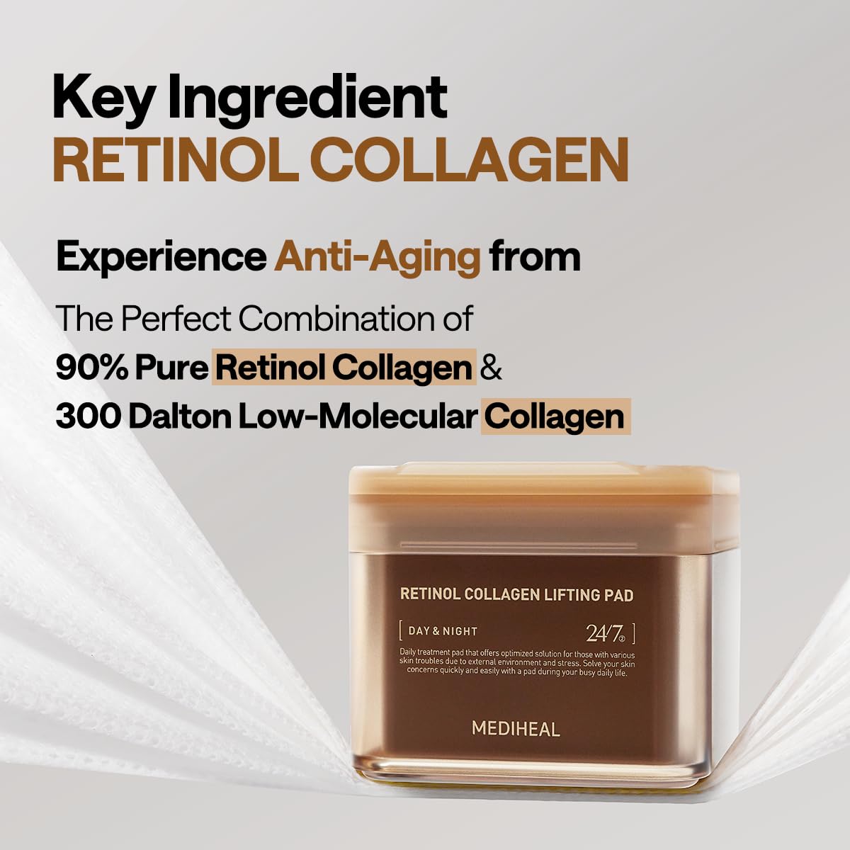 MEDIHEAL Toner Pads - Retinol Collagen Lifting Pad (100 counts) for Skin Rejuvenation & Firming
