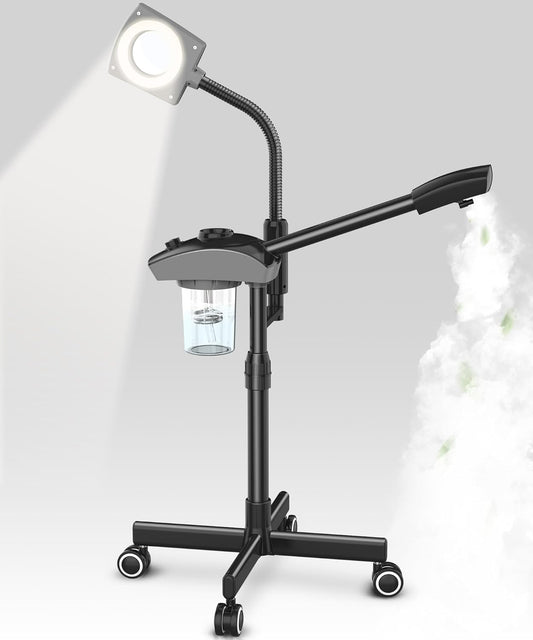 TASALON Professional Ionic Facial Steamer, 2-in-1 Face Steamer for Facial with 5X Magnifying Foldable Arm, Mist Face Steamer Salon Spa Beauty Skin Care Equipment, Aroma Therapy Nozzle Included- Blcak