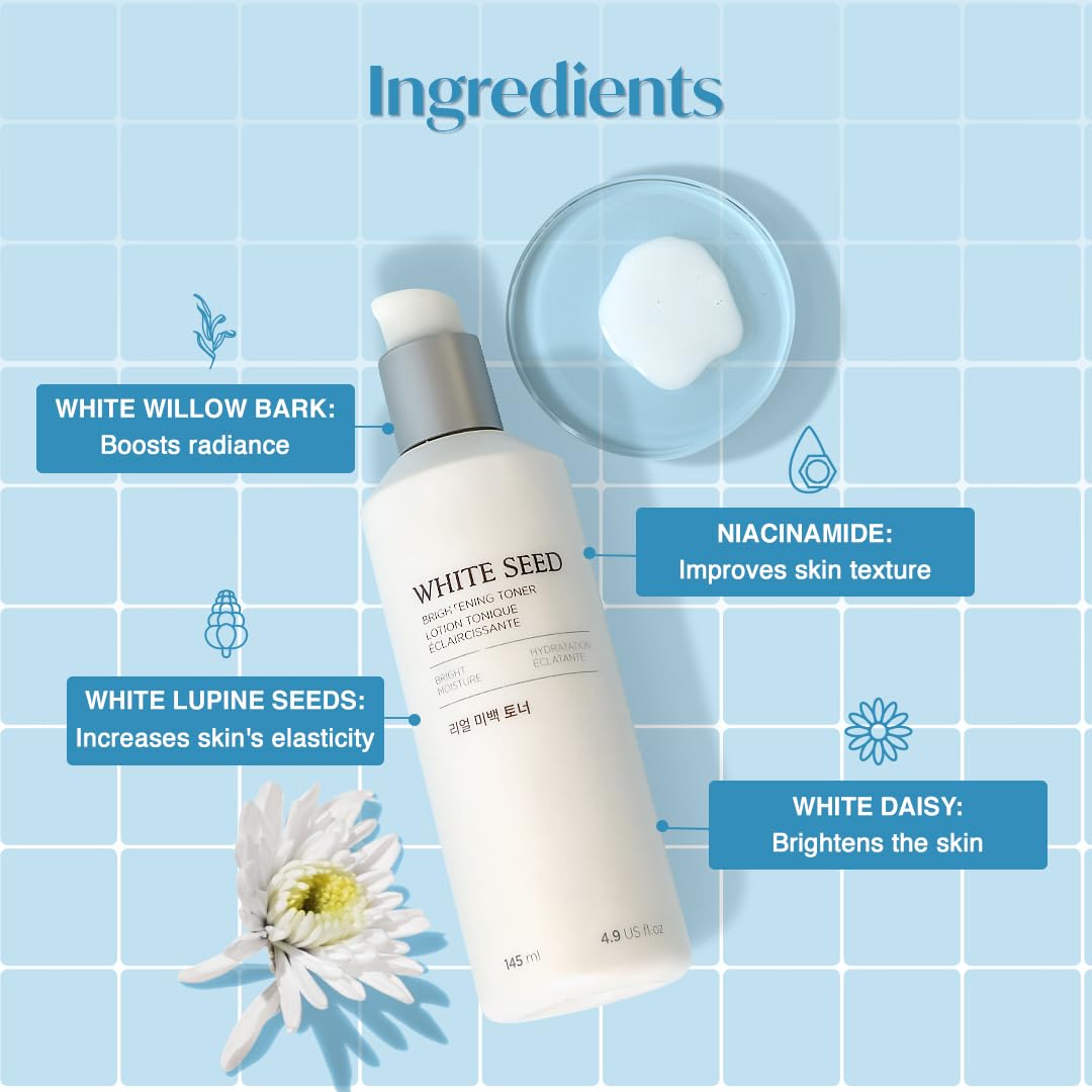 The Face Shop White Seed Brightening Toner with Lupin Seed, Daisy, Niacinamide, Moisturizing &