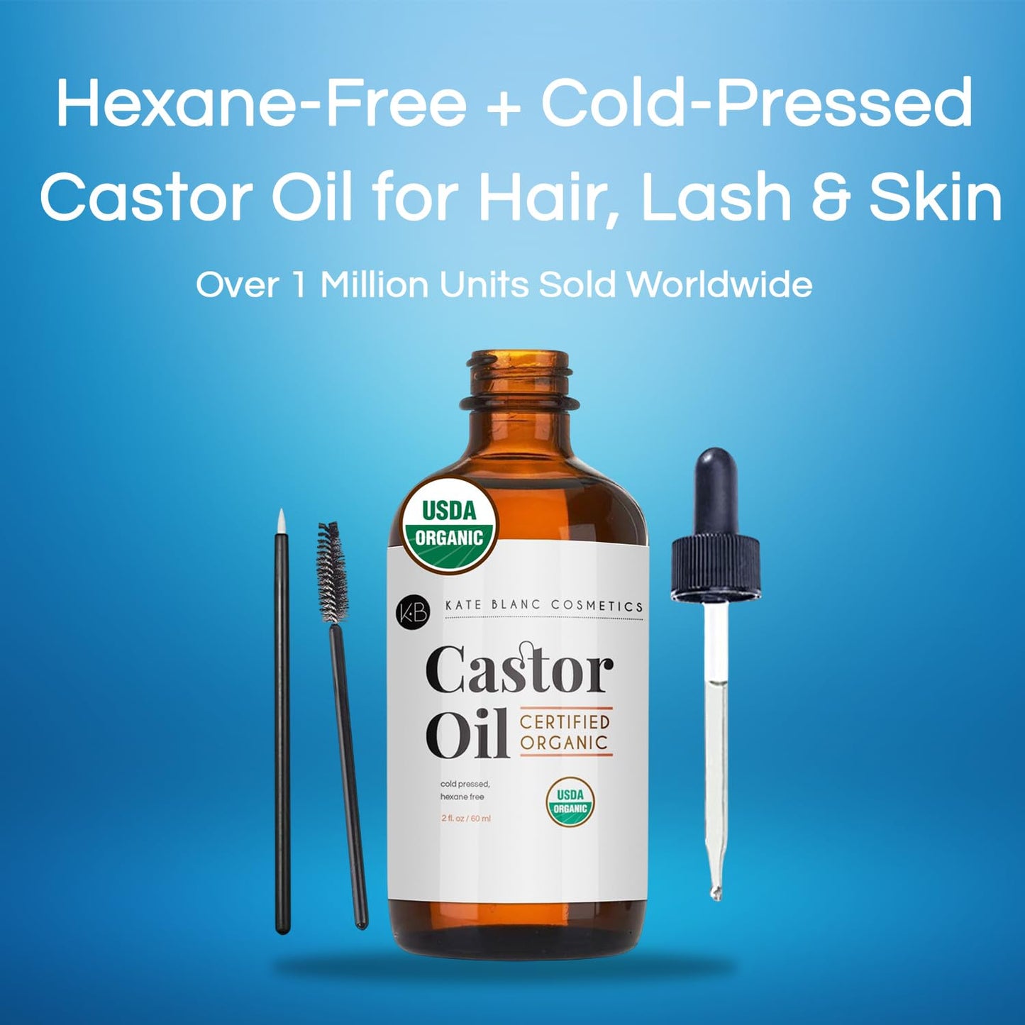 Kate Blanc Cosmetics Castor Oil Organic for Hair, Lashes, Face, Skin (2oz)