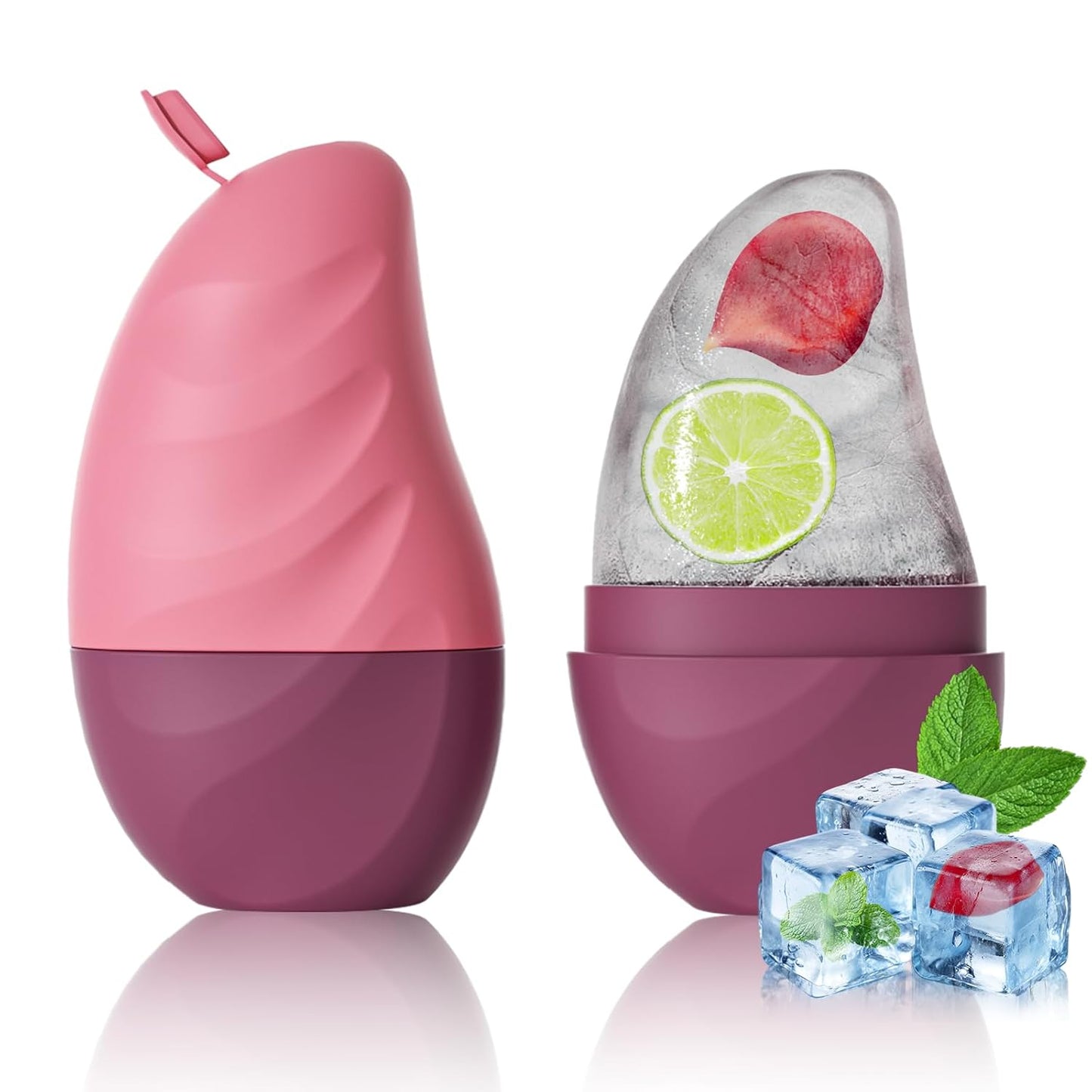 Silicone Facial Ice Cube Roller Massager, Facial Beauty Care Tool, Reusable Face Ice Mold - Brighten Skin, Reduce Puffiness (Rose Red)