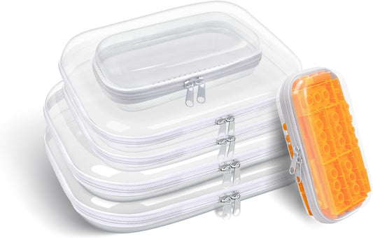 Clear Hard Plastic Zipper Case,Transparent Double Zippers Hard Pouch with 6pcs,Portable Travel Organizer Bin for Toy Storage