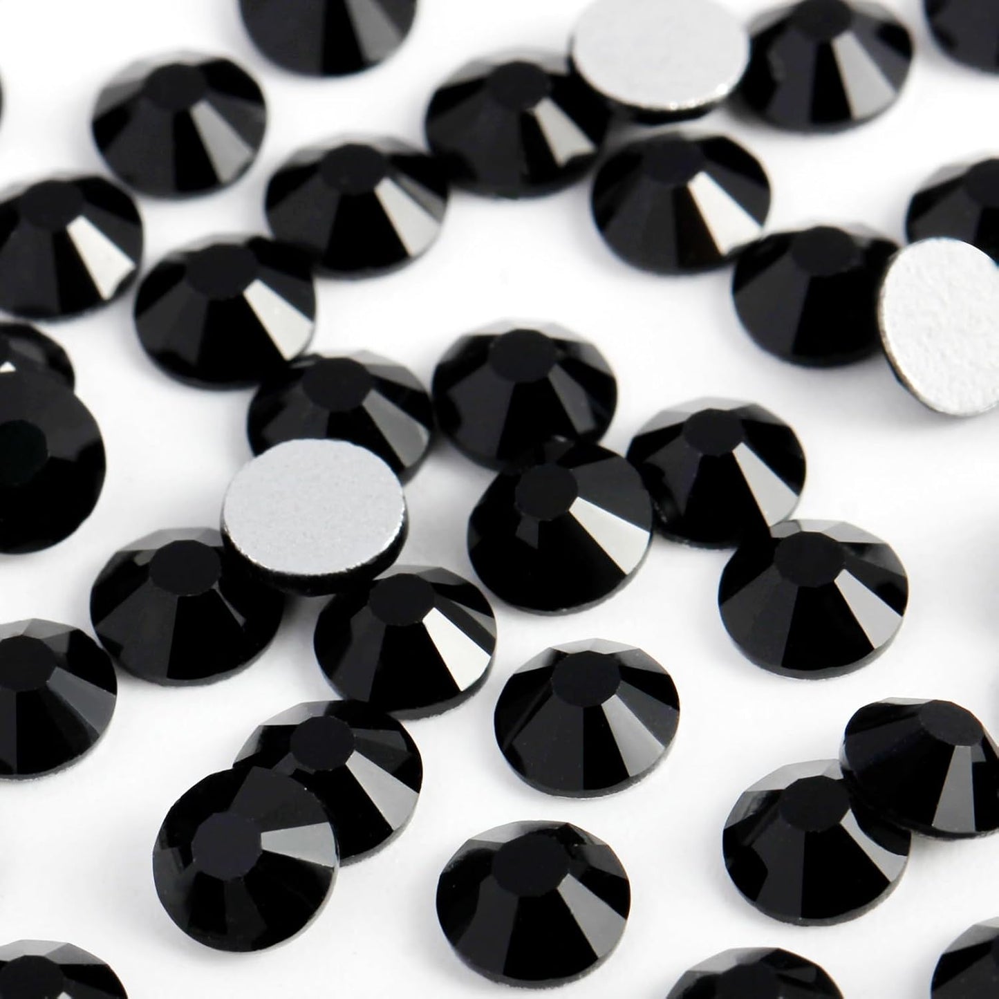 2000PCS SS12 Flatback Rhinestones | 12-Facet Diamond-Cut Glass Gems for Nail Art, Clothing, DIY Crafts |Glue-On Decoration Stones with Silver Backing(Jet Black)