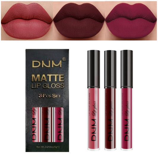 evpct 3Pcs Dark Red Purple Matte 24-hour Liquid Lipstick Sets, Matte Lipstick Lip Stain Long Lasting 24 Smudge Waterproof Lip Gloss Gift Set Matt Lipsticks Set Matt Liquid Women Makeup Lipstick 06