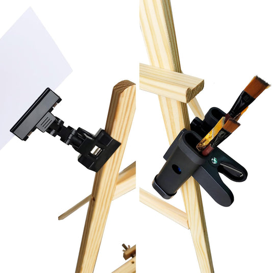 QMARK Easel Brush Clip, Easel Paintbrush Holder with a Rotatable Paper Copy Clip, Drum Stick Holder , Adjustable File Holder