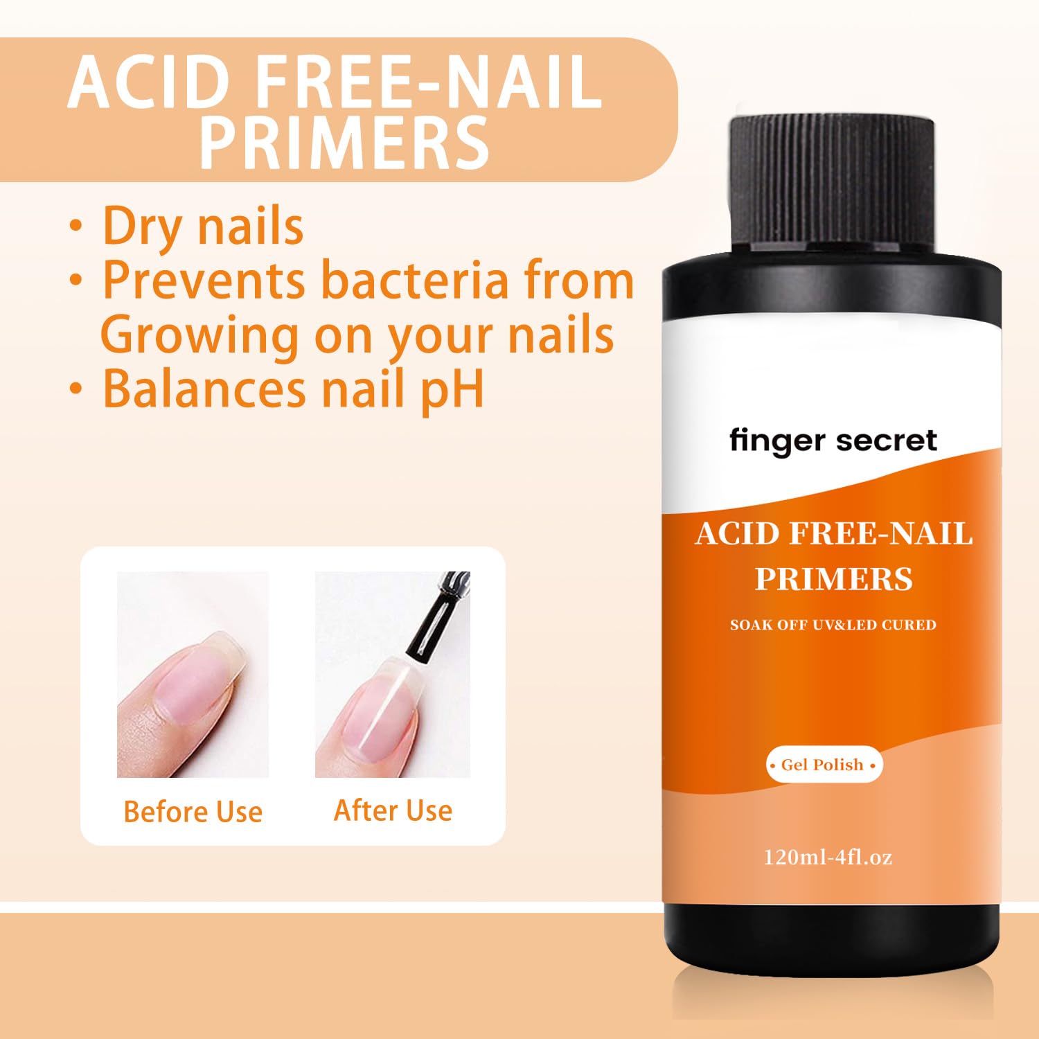 Acid Free Nail Primer,120ml/4fl.oz Acid Free Primer,Fast Air Dry for Gel Nails,Bonding Primer for