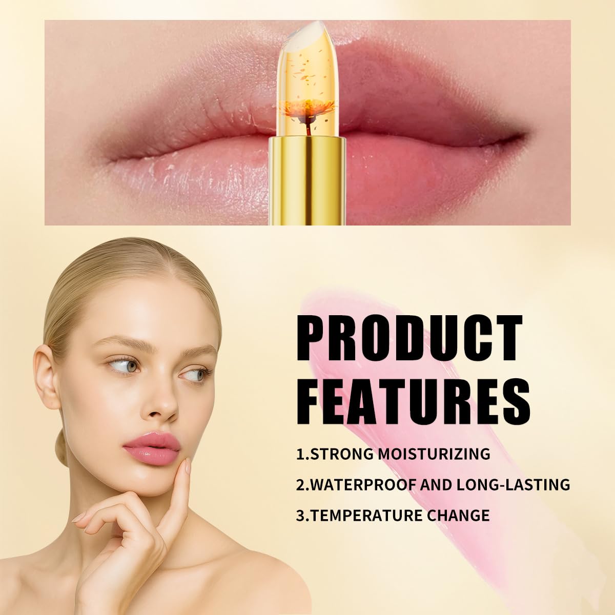 QIC Transferproof Color Changing Lipstick,Color Changing Lipstick for Women Girls,Temperature Change Moisturizer,Waterproof Moisturizer Lip Balm (Flower)