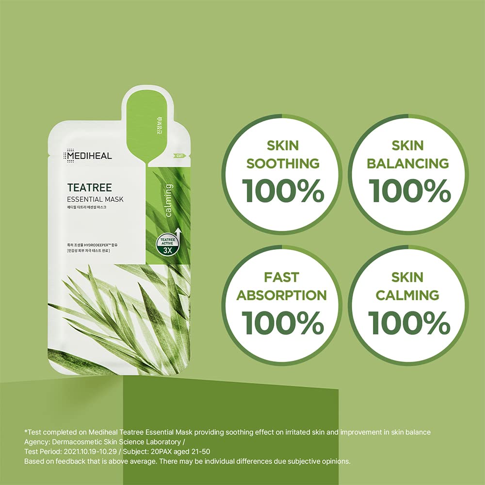 Mediheal Best Korean Sheet Mask - Tea Tree Essential Face Mask 10 Sheets For All Skin Types Korean