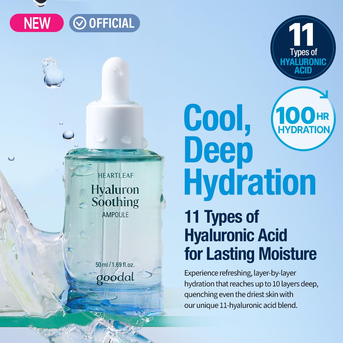 GOODAL Heartleaf Hyaluron Soothing Ampoule, Hydrating Facial Serum for Glowy Skin, Lightweight &