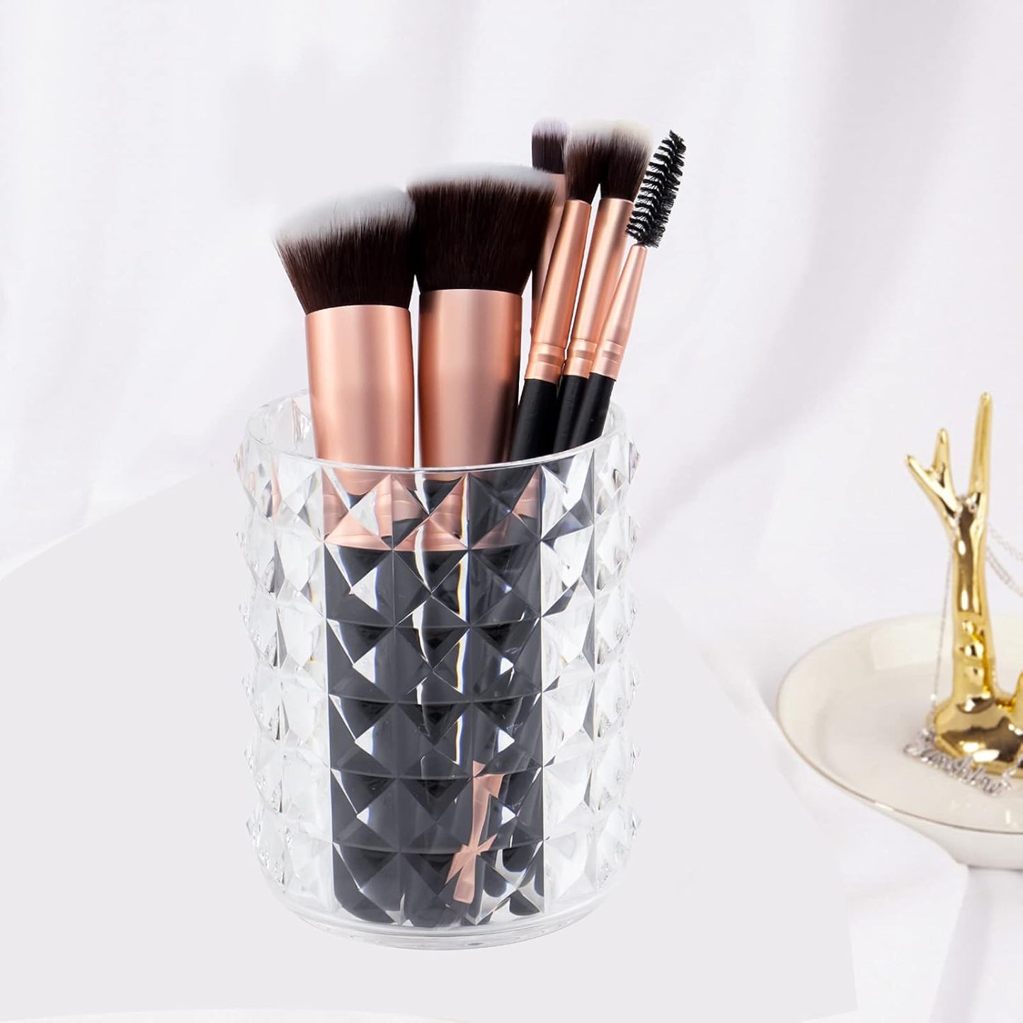 Acrylic Makeup Brush Holder Organizer, Clear Pencil Pen Holder, Crystal Cosmetics Brushes Cup Storage Solution, Round