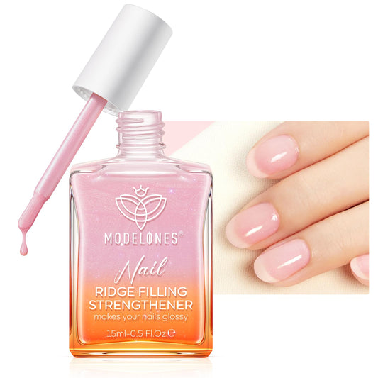 modelones Nail Strengthener Glitter Pink Nail Polish Nail Repair for Damaged Nails Hardener and