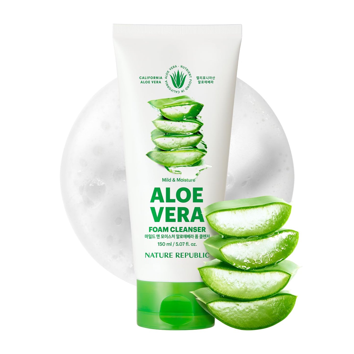 Nature Republic Mild & Moisture Aloe Vera Foam Cleanser | Hydrating Facial Cleanser, Gentle Makeup